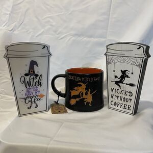 Resting Witch Face Coffee Bundle, Halloween Mug With Wooden Signs